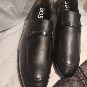BOSS Men's Black Leather Bit Loafers 12